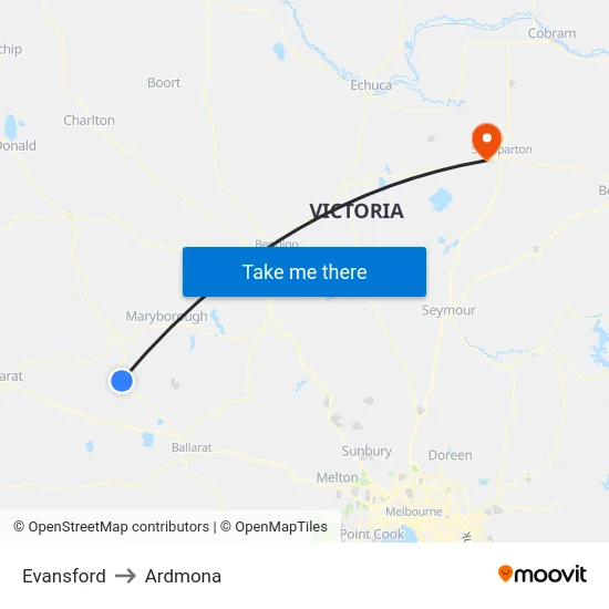Evansford to Ardmona map