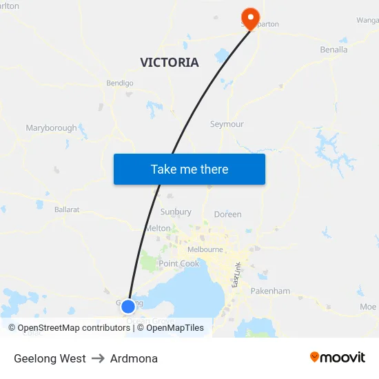 Geelong West to Ardmona map