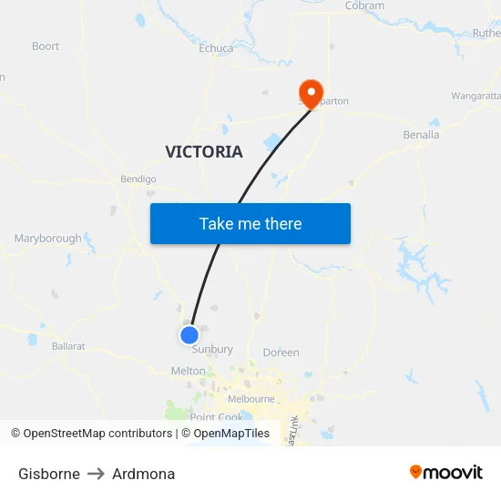 Gisborne to Ardmona map