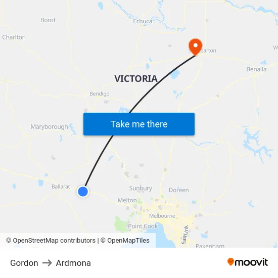 Gordon to Ardmona map