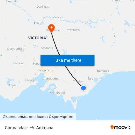 Gormandale to Ardmona map