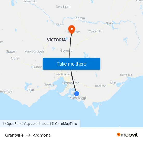 Grantville to Ardmona map