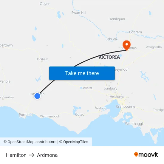Hamilton to Ardmona map