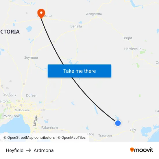 Heyfield to Ardmona map
