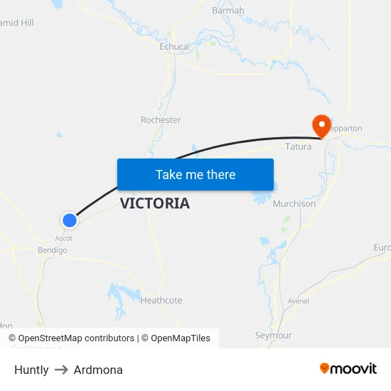 Huntly to Ardmona map