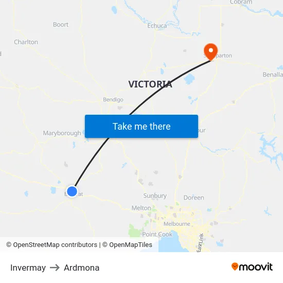 Invermay to Ardmona map