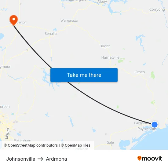 Johnsonville to Ardmona map