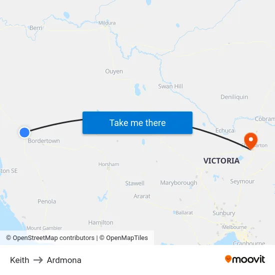 Keith to Ardmona map