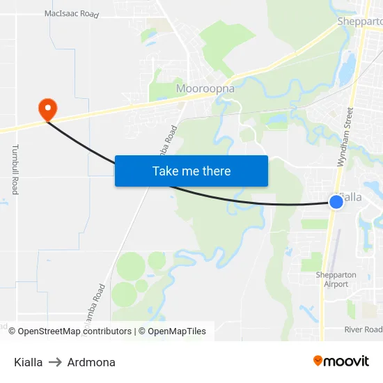 Kialla to Ardmona map