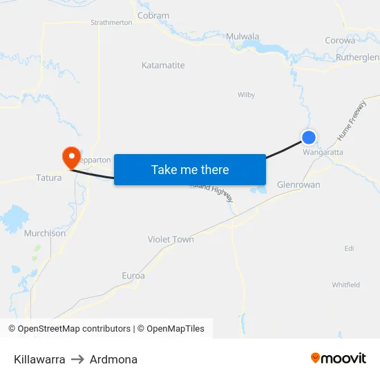 Killawarra to Ardmona map