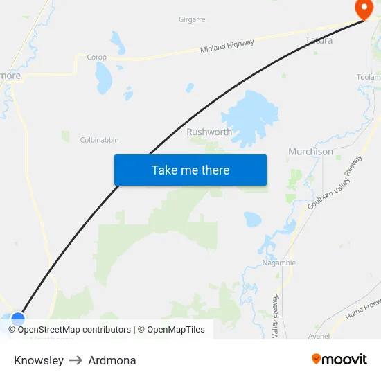 Knowsley to Ardmona map