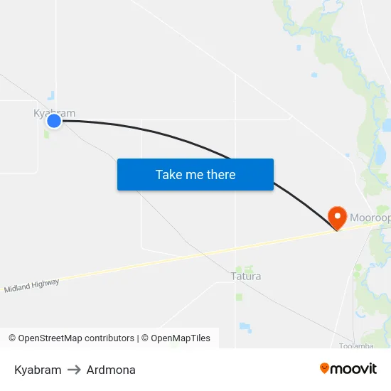 Kyabram to Ardmona map