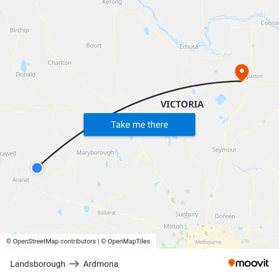Landsborough to Ardmona map