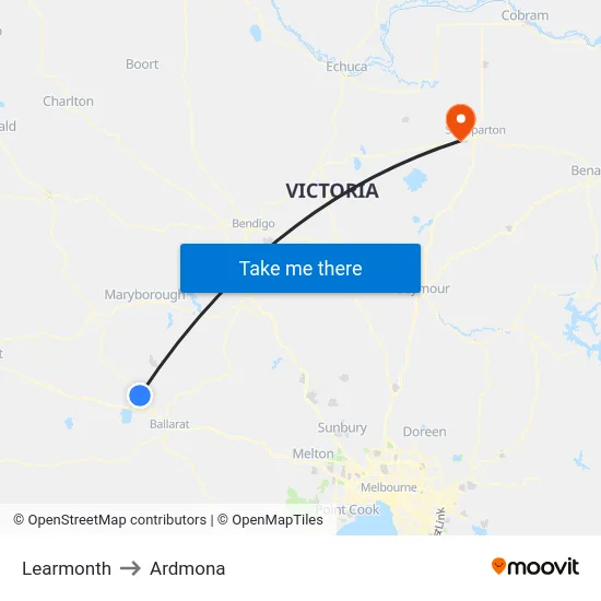 Learmonth to Ardmona map