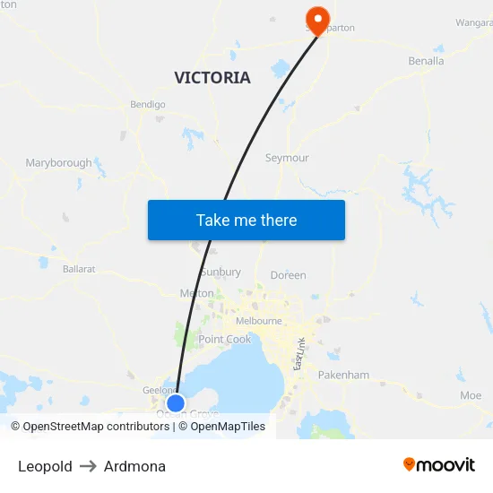 Leopold to Ardmona map