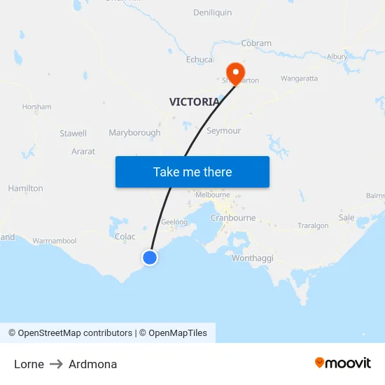 Lorne to Ardmona map