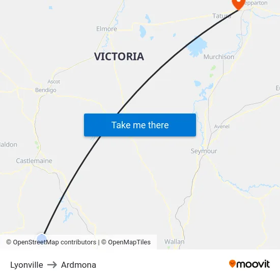 Lyonville to Ardmona map