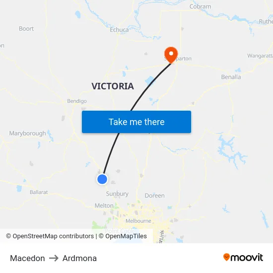 Macedon to Ardmona map