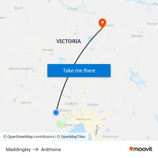 Maddingley to Ardmona map