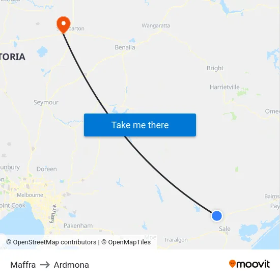 Maffra to Ardmona map