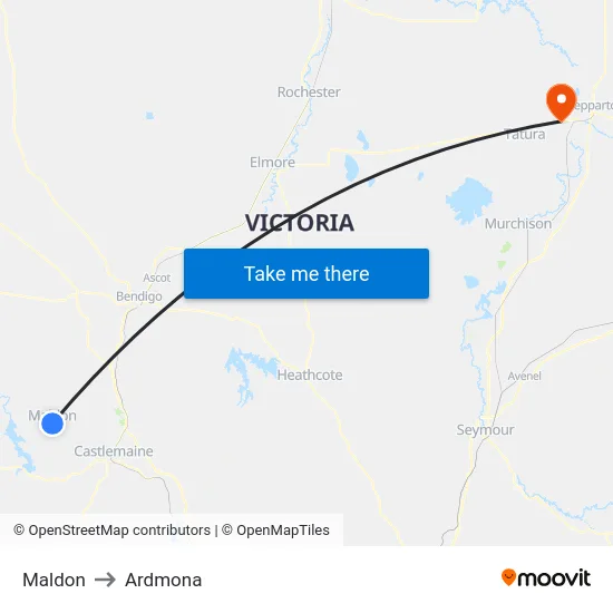 Maldon to Ardmona map