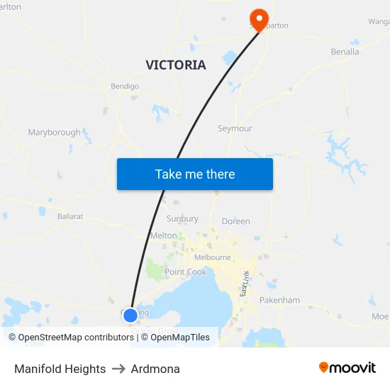 Manifold Heights to Ardmona map