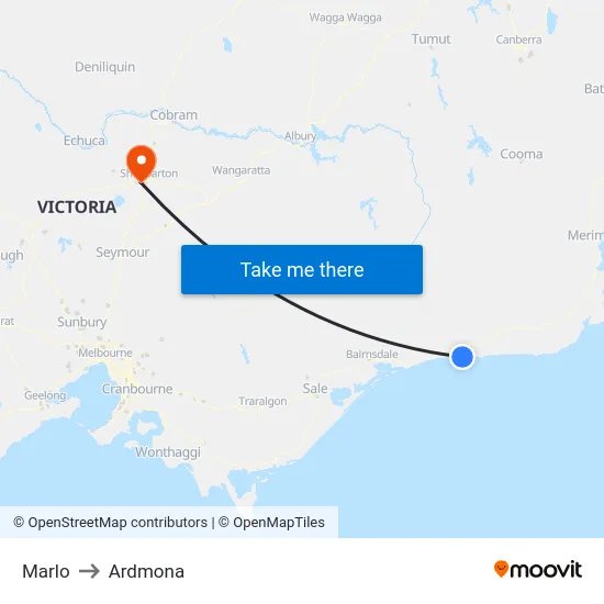 Marlo to Ardmona map