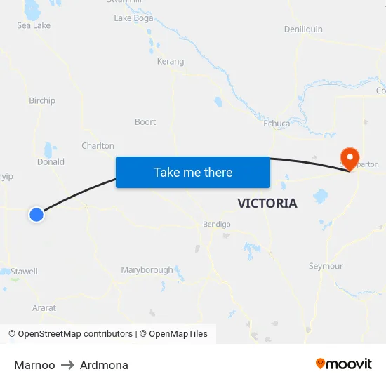 Marnoo to Ardmona map