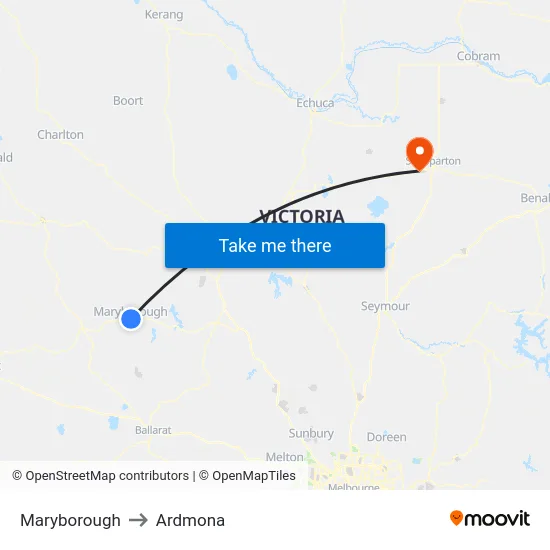 Maryborough to Ardmona map