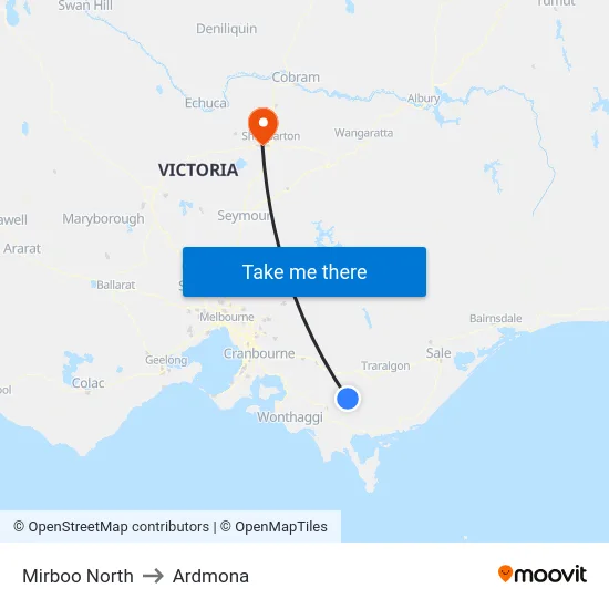 Mirboo North to Ardmona map