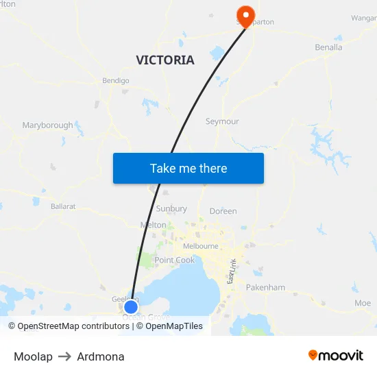 Moolap to Ardmona map