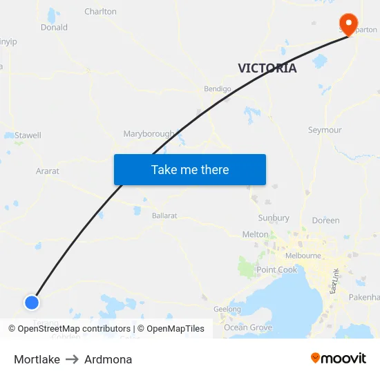 Mortlake to Ardmona map