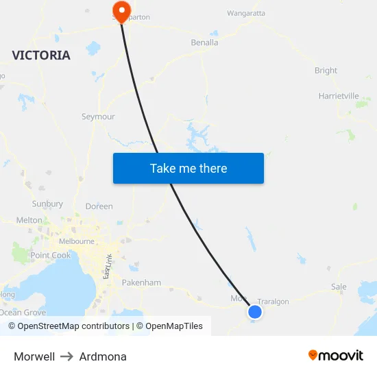 Morwell to Ardmona map