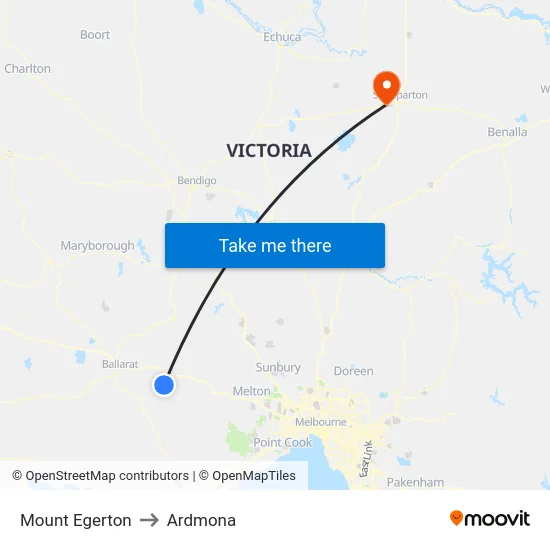 Mount Egerton to Ardmona map