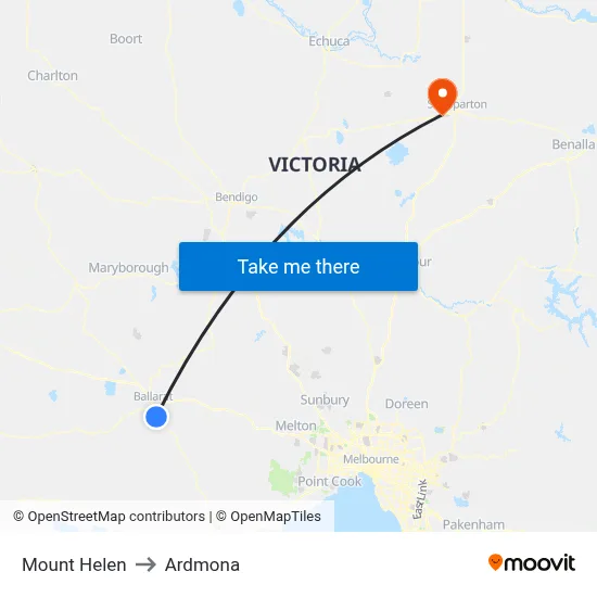 Mount Helen to Ardmona map