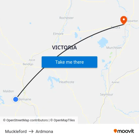 Muckleford to Ardmona map