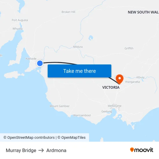 Murray Bridge to Ardmona map