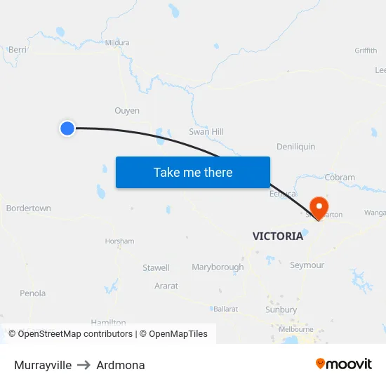 Murrayville to Ardmona map