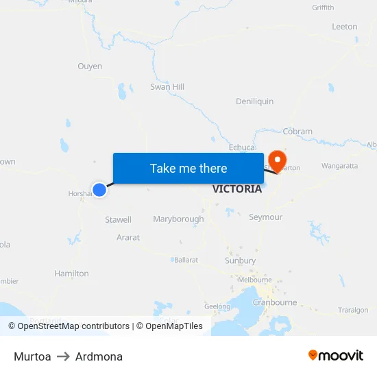 Murtoa to Ardmona map