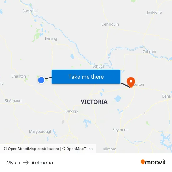 Mysia to Ardmona map