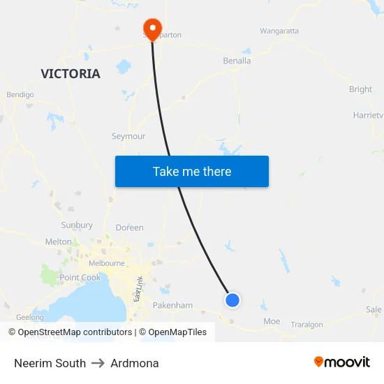 Neerim South to Ardmona map