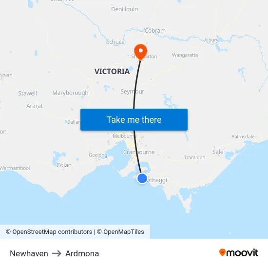 Newhaven to Ardmona map