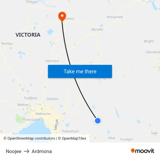 Noojee to Ardmona map