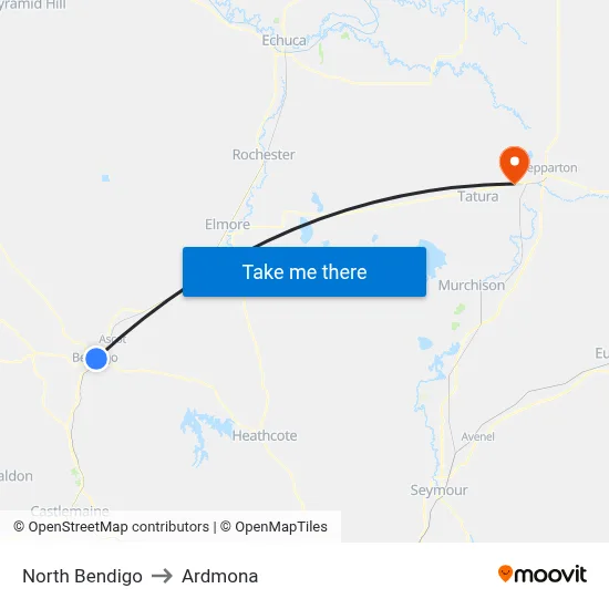 North Bendigo to Ardmona map