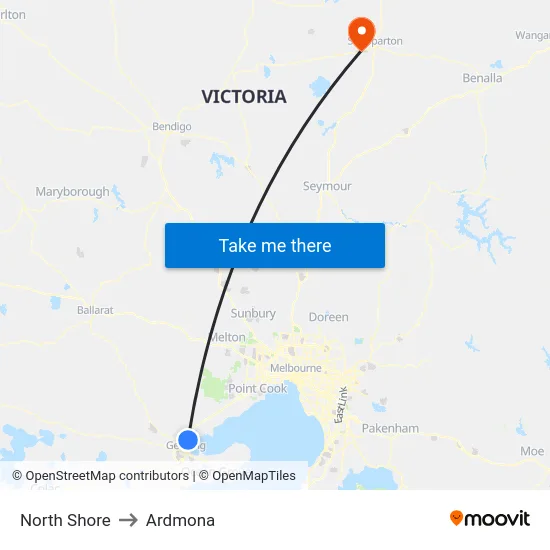 North Shore to Ardmona map