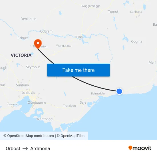 Orbost to Ardmona map