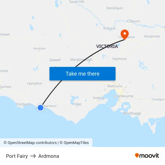 Port Fairy to Ardmona map