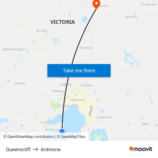 Queenscliff to Ardmona map