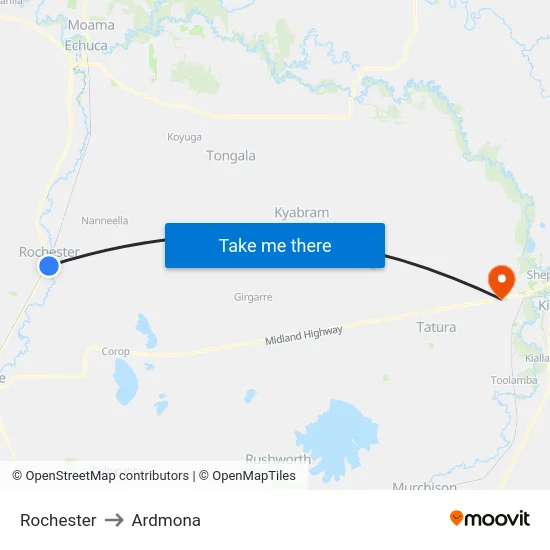 Rochester to Ardmona map
