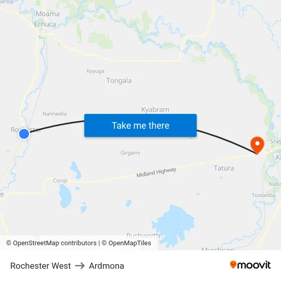 Rochester West to Ardmona map
